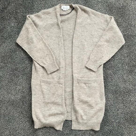 Anthropologie Women’s Small Fuzzy Open Front Beige Acrylic Cardigan Sweater S - Picture 6 of 9